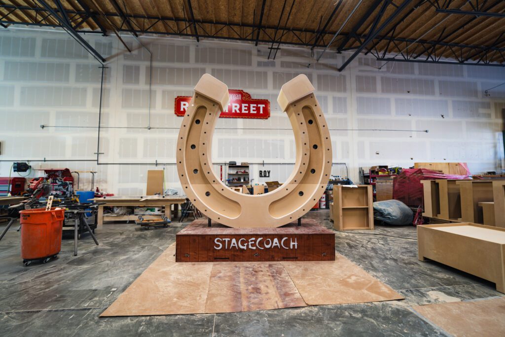 Completed curved trade show display