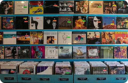 Colorful magazine wall display in store