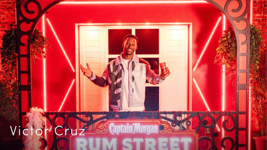 Captain Morgan Rum Street neon sign with bartender activation at Super Bowl event